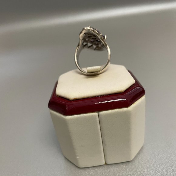 Simulated Tanzanite Marcasite Cluster Large Heavy Cocktail Ring 8 VGC - Picture 10 of 12